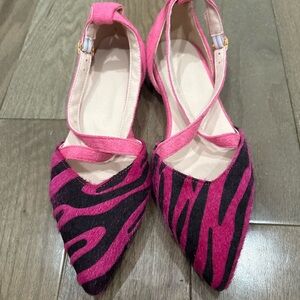 Pink pony hair zebra print flats!